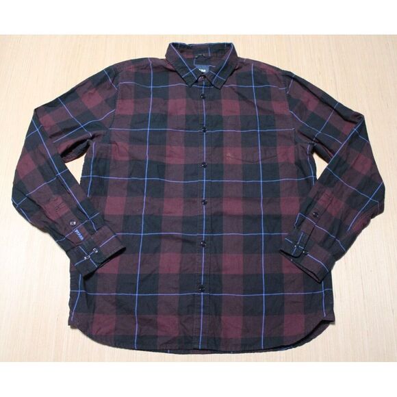 Prana Flannel‎ Shirt Mens Size Large Maroon Long Sleeve Organic Cotton Button Up - Picture 1 of 8